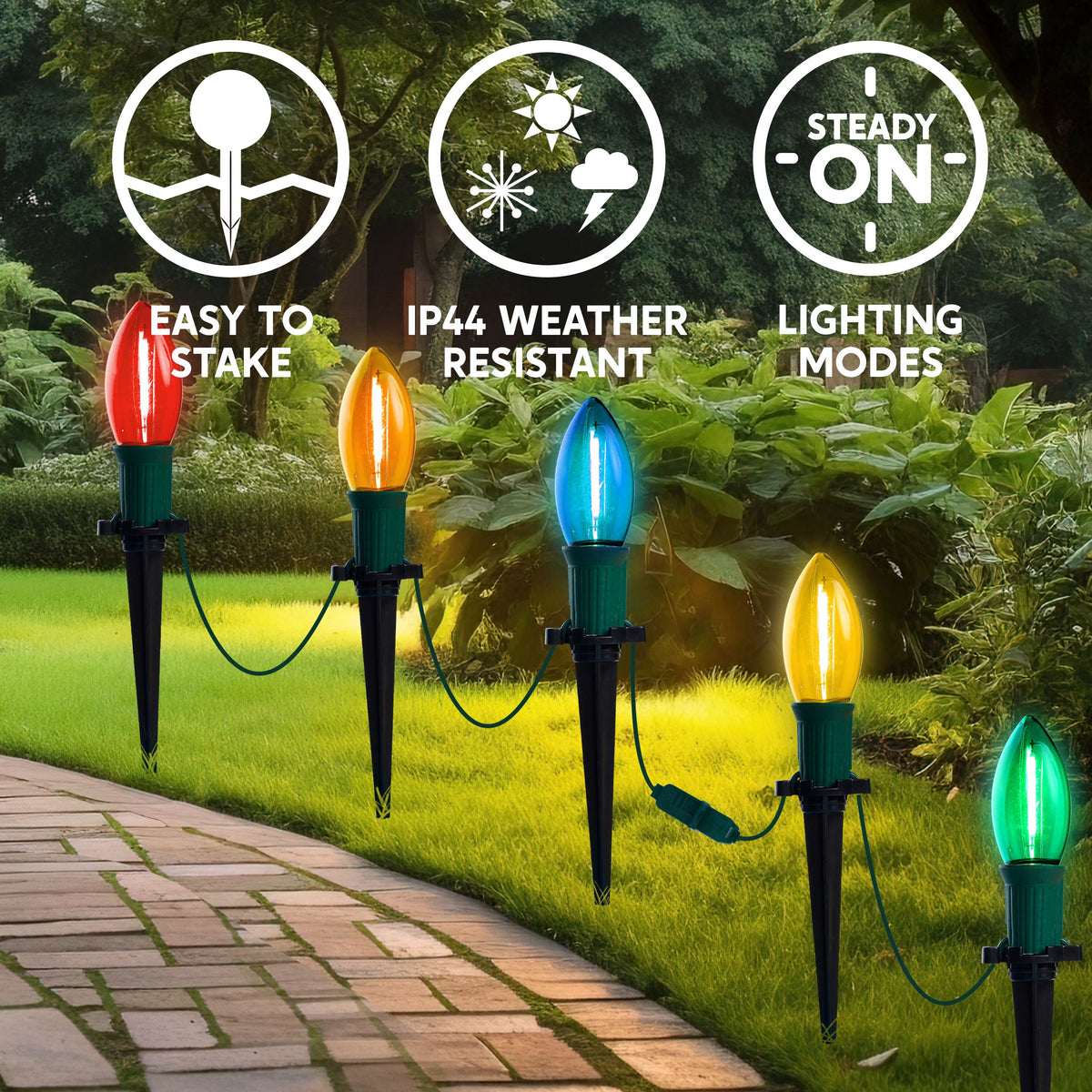 Joyfy Christmas Pathway Lights Outdoor,30.75 FT 24 Walkway Lights with Marker Stakes,Outdoor Christmas Lights for House Warm White Christmas Decorations