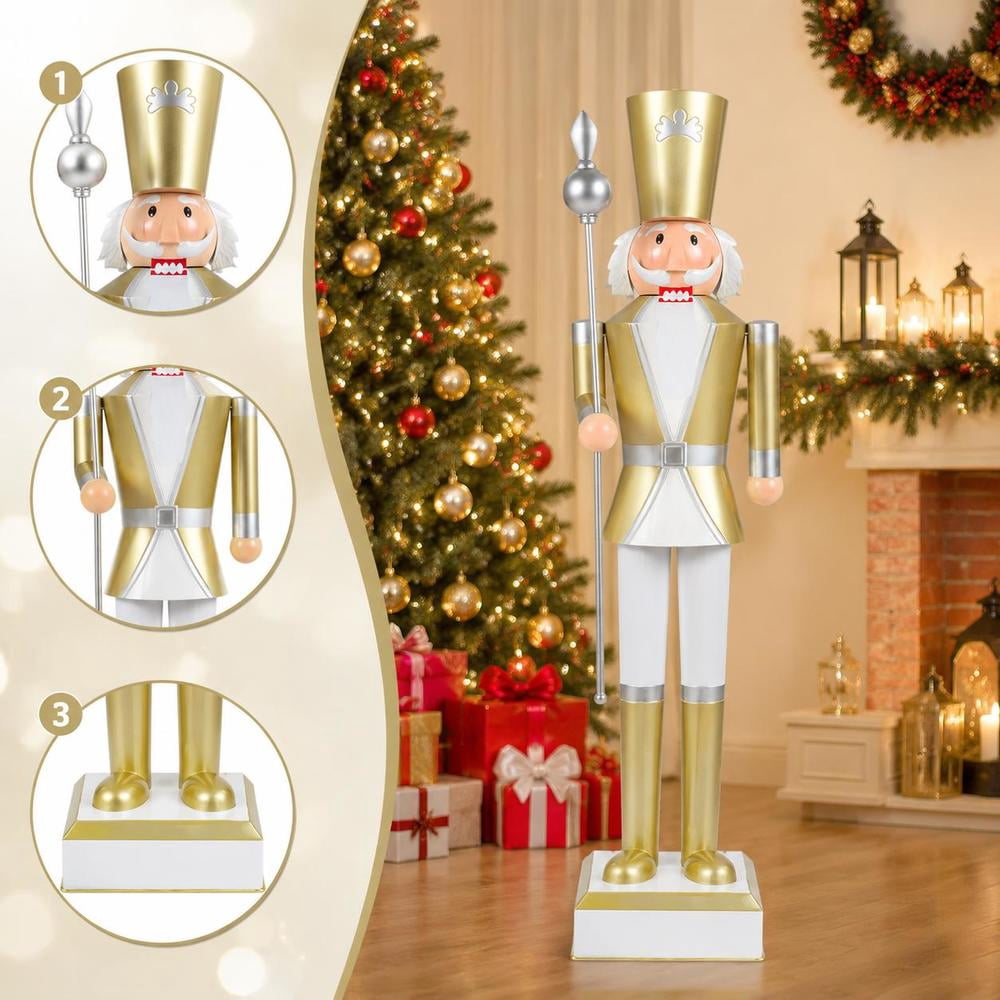 4 Ft Christmas Nutcracker with High Hat, Scepter, Hidden Storage Compartment, Metal Frame, Sturdy Base