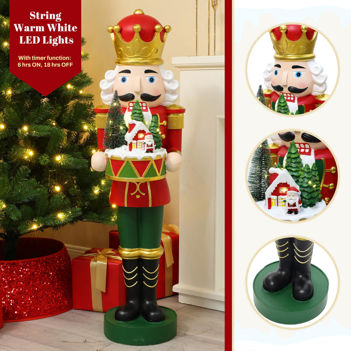 Langford Home Battery-Operated Prelit Nutcracker Soldier Statue Holding Christmas Miniature Landscape