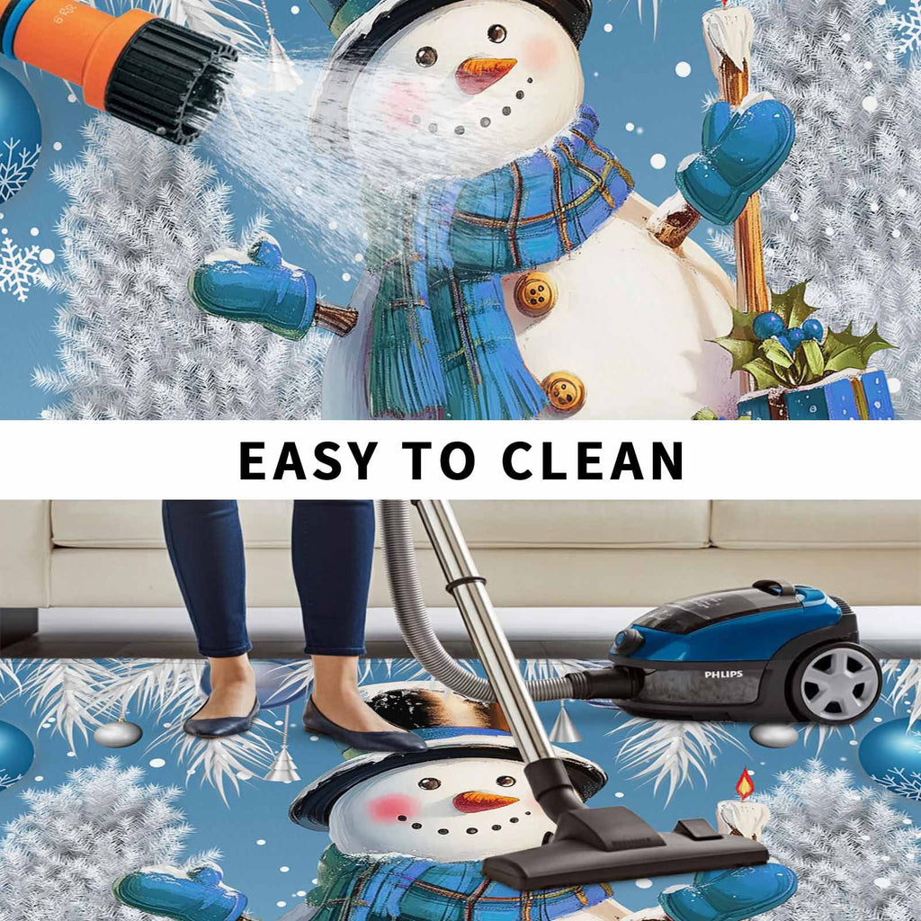 Grey Snowman Christmas Outdoor Rug for Patio/Deck/Porch, Non-Slip Large Area Rug 4 x 6 Ft, Xmas Tree Red Balls Snowflake Indoor Outdoor Rugs Washable Area Rugs, Reversible Camping Rug Carpet Runner