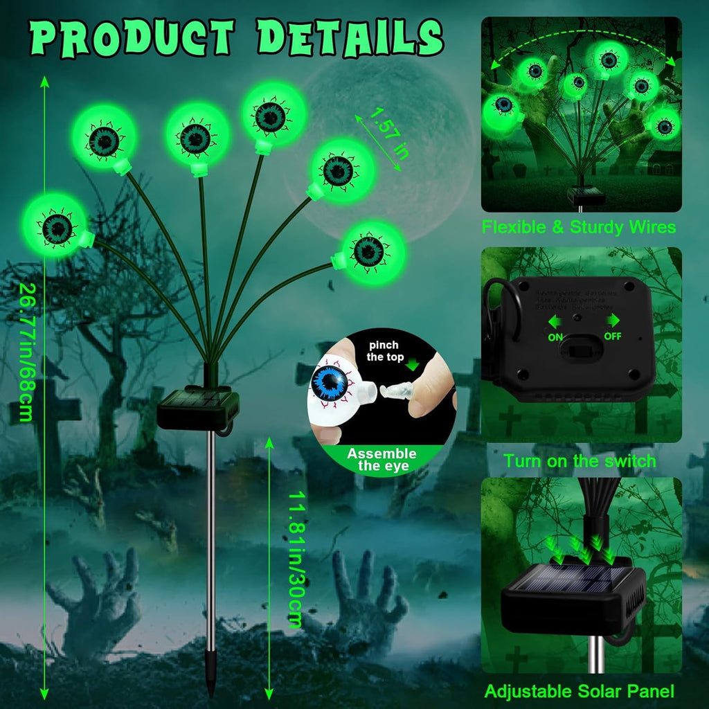 Morfone Halloween Decorations Outdoor, 2 Pack 12 LEDs Solar Scary Eyeball Lights, Waterproof Eyeball Swaying Firefly Lights, Halloween Path Lights for Garden Yard Party, Purple