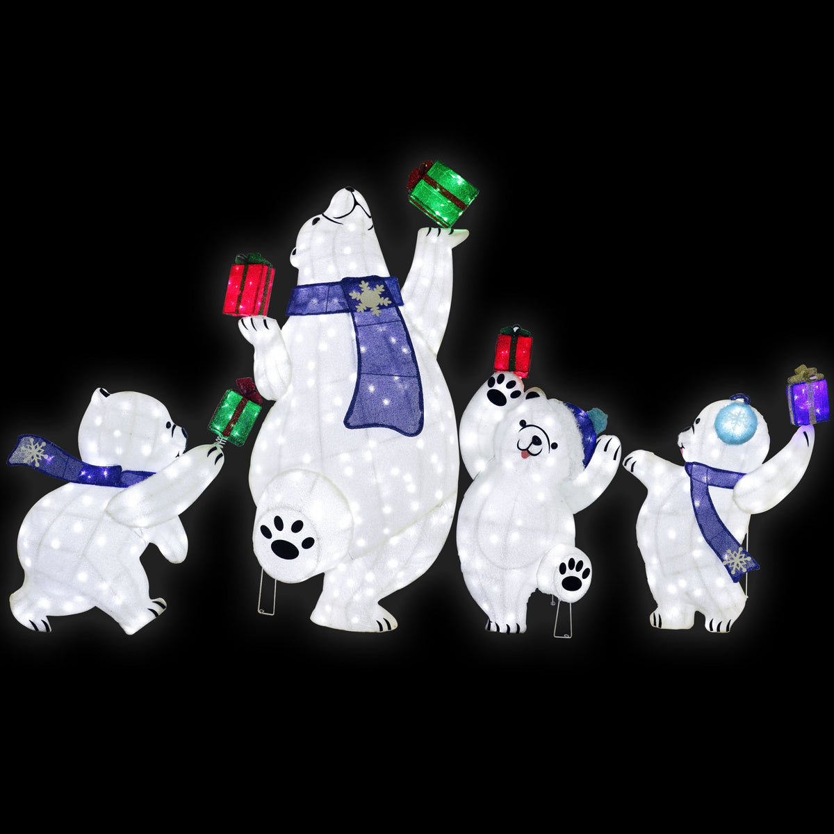 Set of 4 Pre-Lit Bear Family Christmas Holiday Décor with 450 Cool White Twinkling LED Lights