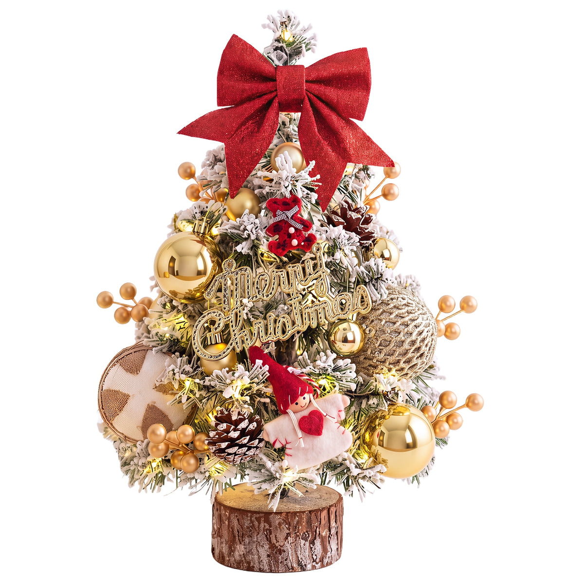 22" Mini Christmas Tree with 30 LEDs, Red Berries & Pinecones, DIY Kit, Battery Powered Tabletop Tree Christmas Decorations Gifts for Dorms, Offices, Home, Classrooms Desks & Small Spaces
