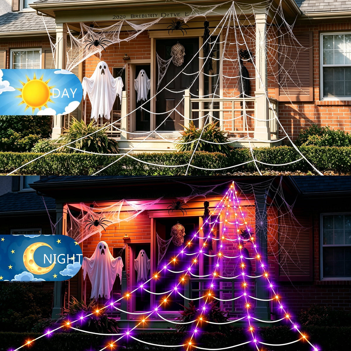 DAYBETTER Halloween Spider Web Lights, 250 LED Holiday Lighting, 15.7x16.4FT Waterproof Web Lights, Remote Control, for Indoor Outdoor Yard Garden Halloween Decor (Purple Light)