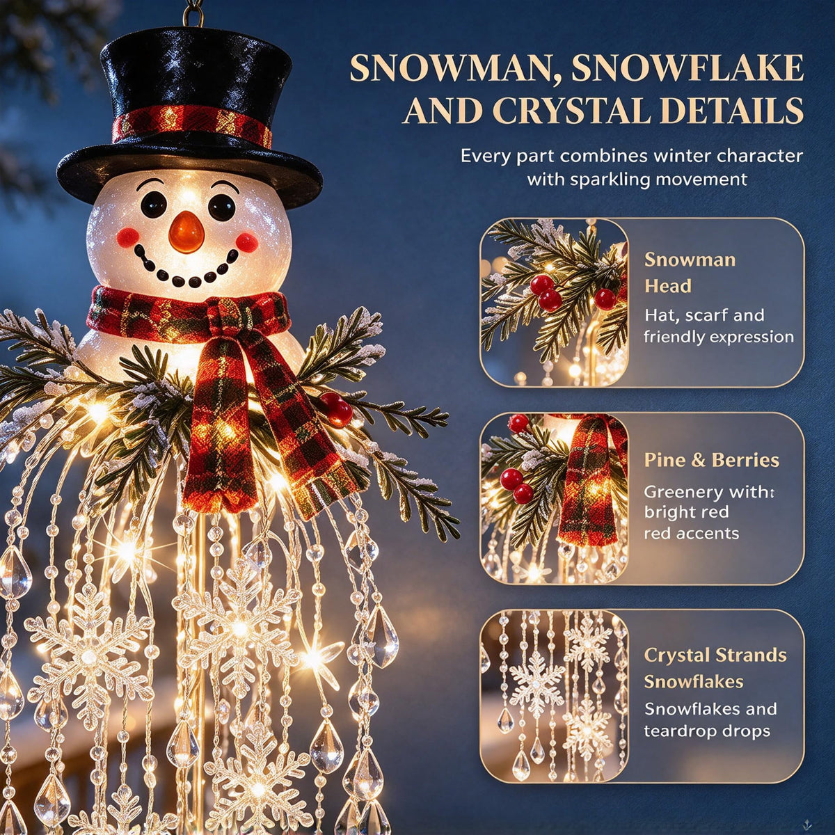 Crystal Cascade Christmas Light - Hanging Snowflake & Crystal LED Porch Decor(Blue light ball)