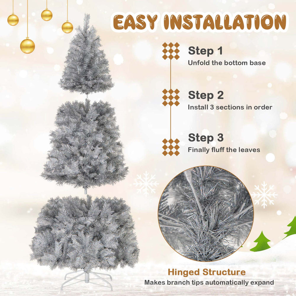 Costway 7 FT Christmas Tree Artificial Xmas Tree with 807 Branch Tips 400 LED Lights