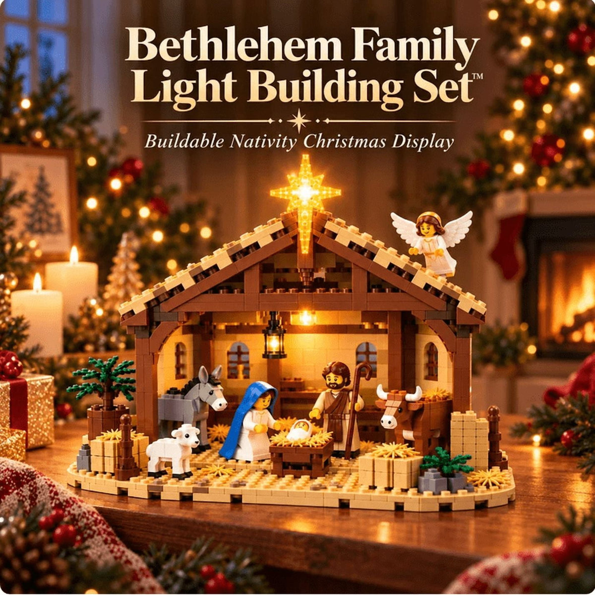 Hanukkah Family Light Building Block Display Set, Lighted Buildable Holiday Decor with Detailed Mini Figures, Seasonal Symbols and Tabletop Display Design, Hanukkah Family