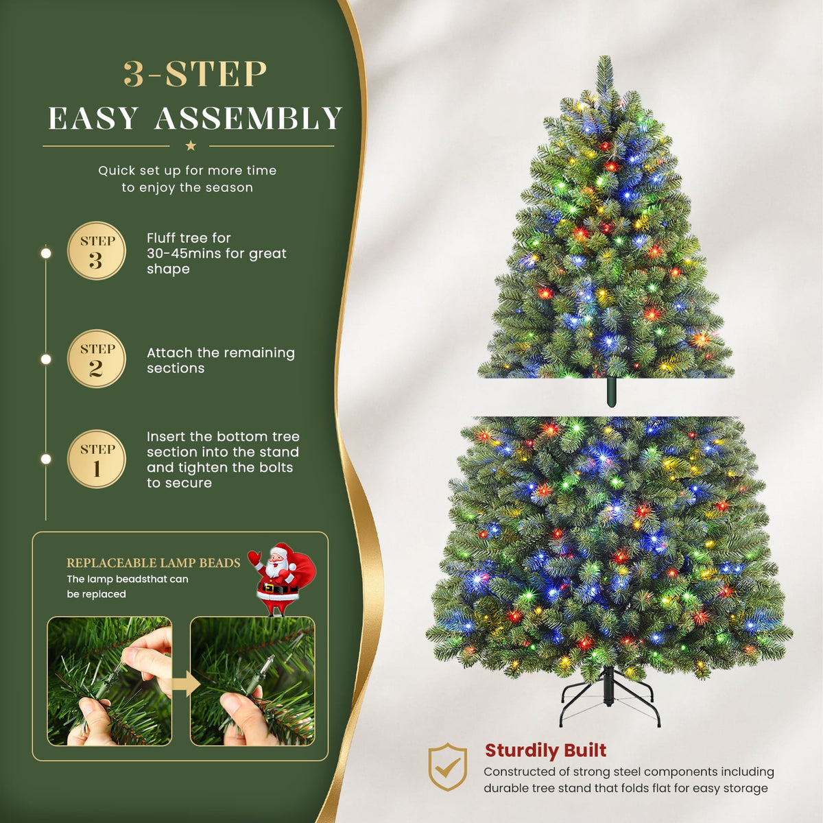 Lolsea 4.5ft Prelit Artificial Christmas Tree w/ Remote Control and Warm White & Color Changing Lights