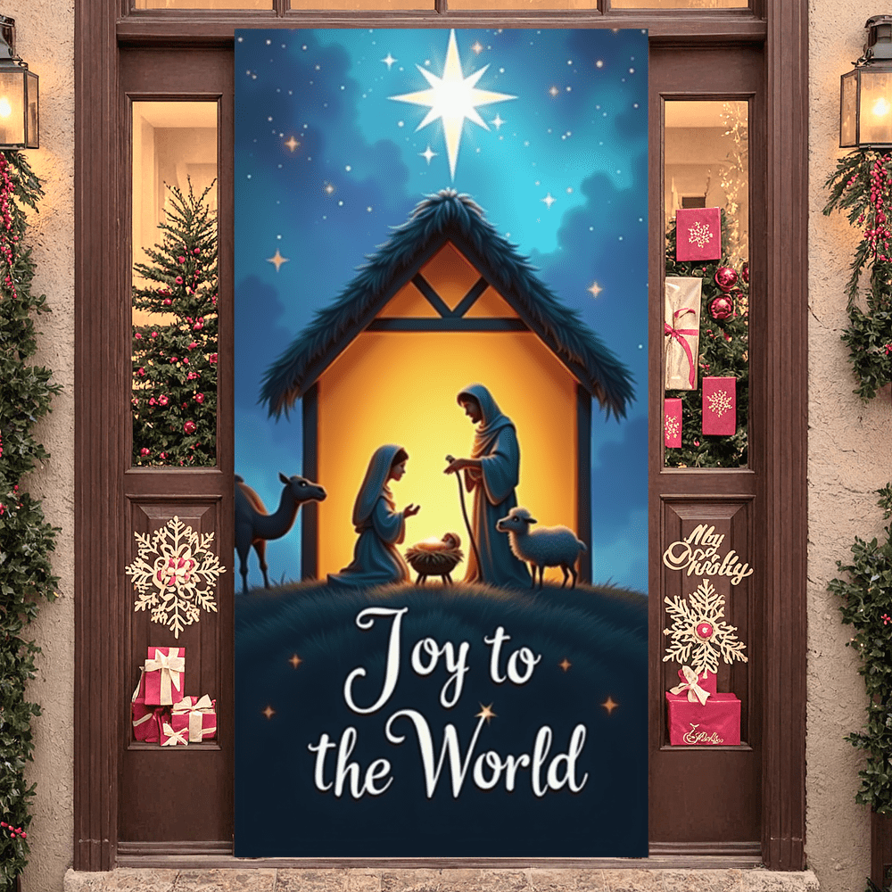 Decorative Design Nativity Scene Joy to the World Manger Scene Polyester Material Christmas Theme for Holiday Celebration Indoor Decoration Religious Event