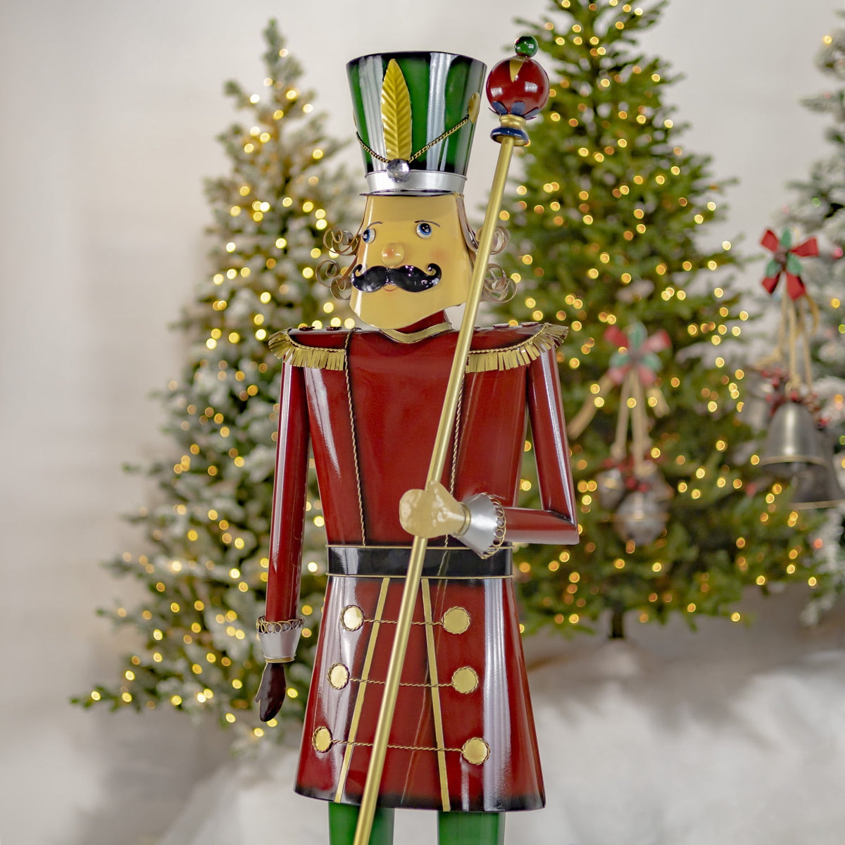 59” Tall Iron Christmas Green Nutcracker Holding Drum “Leo”