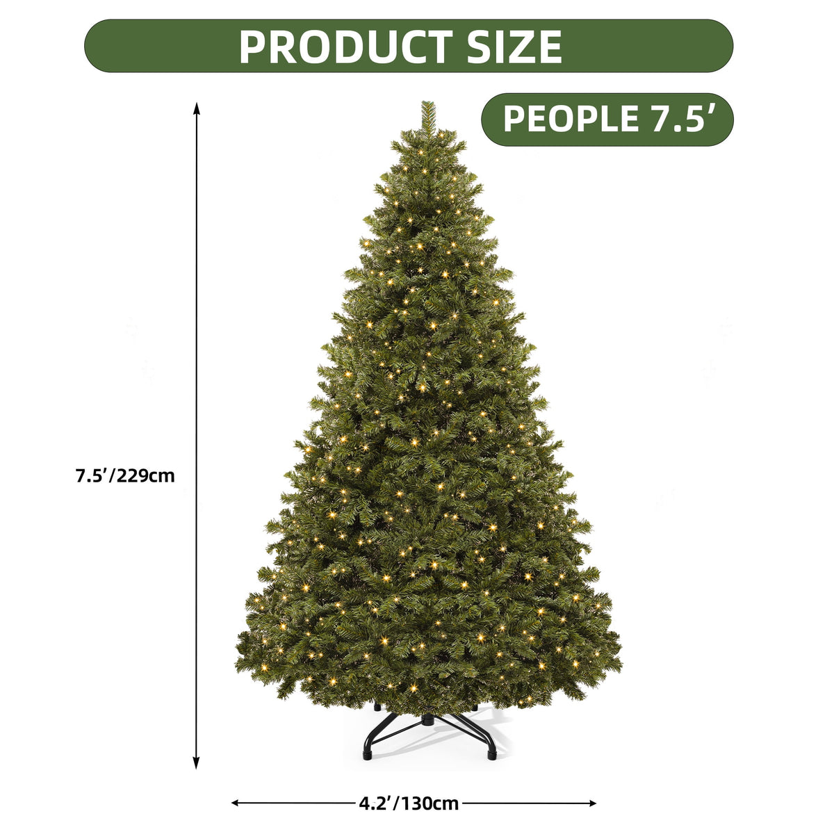 Uforic 6ft Pre-lit Hinged Spruce Artificial Christmas Tree with 1000 Branch Tips & 250 Lights, Remote Control, 11 Light Modes, Green