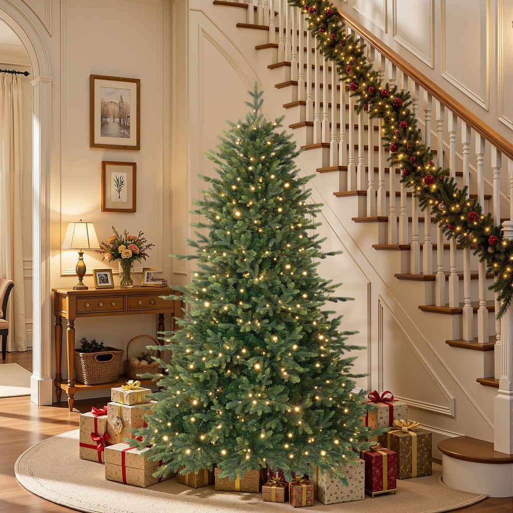 Lolsea 7ft Prelit PE Noble Fir Artificial Christmas Tree with Remote Control, Timer and Warm White & Multi-Color Lights