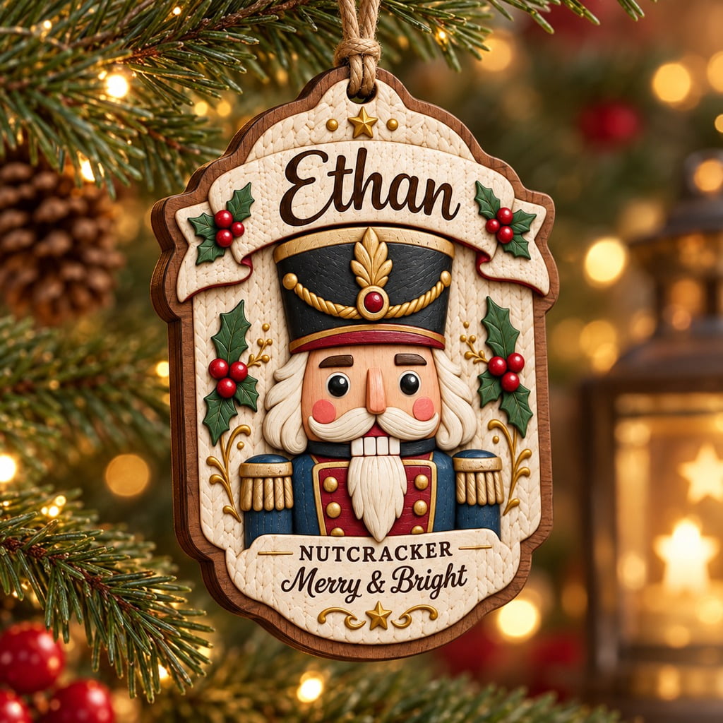 2-Layer Wooden Ornament Nutcracker Christmas Tree Hanging for Holiday Gifts