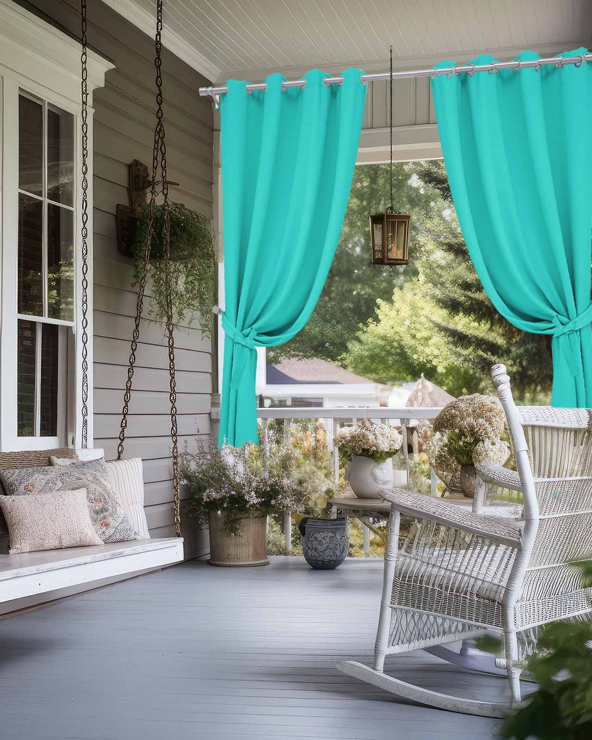 Outdoor Curtains for Patio, Turquoise Waterproof Blackout Outside Curtain for Porch/Pergola/Gazebo, Modern Pure Turquoise Thermal Insulated Drapes for Cabana, 2 Panels, 54 x 95 Inch