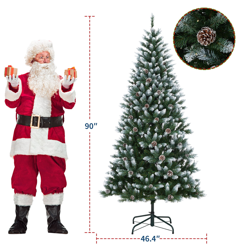 JoanKaren 7.5' Pre-Lit Green Artificial Christmas Tree,Metal Stand Full Xmas Tree with 600 Multicolor Lights