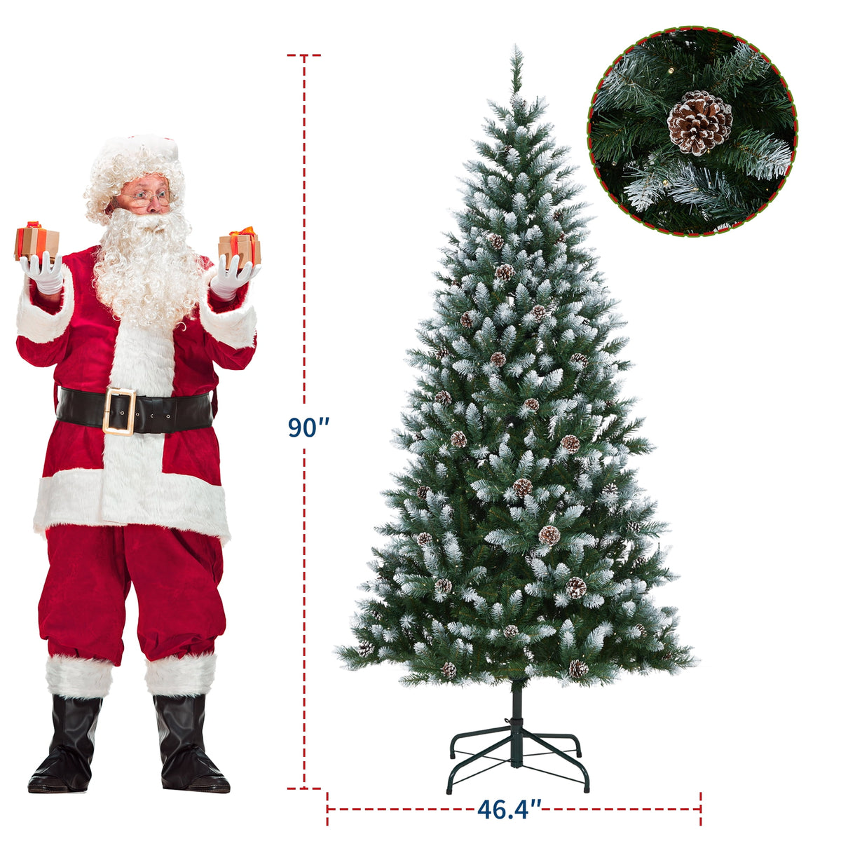 JoanKaren 7.5' Pre-Lit Green Artificial Christmas Tree,Metal Stand Full Xmas Tree with 600 Multicolor Lights