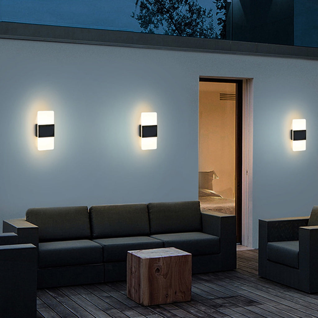Gnmfd 2 Pack Solar Wall Lights Outdoor, LED IP65 Solar Fence Lights with Auto On/Off, Energy Saving Decorative Garden Lighting for Backyard Garage Pathway Yard Patio