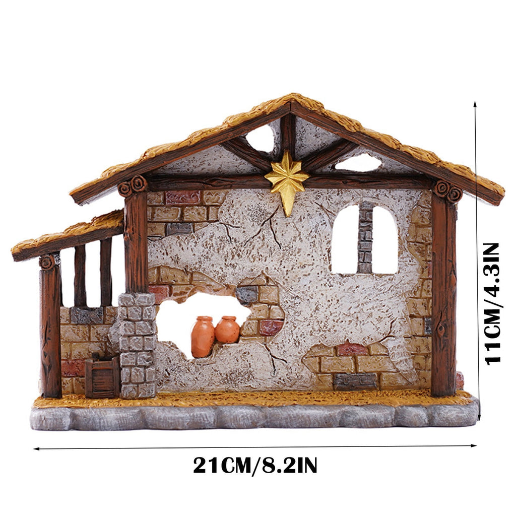 Christmas Nativity Stable, Resin Christmas Manger Nativity Stable, Jesus Birth Manger Figurines, Classic Xmas Table Ornaments for Holiday Indoor Tabletop Fireplace Gift