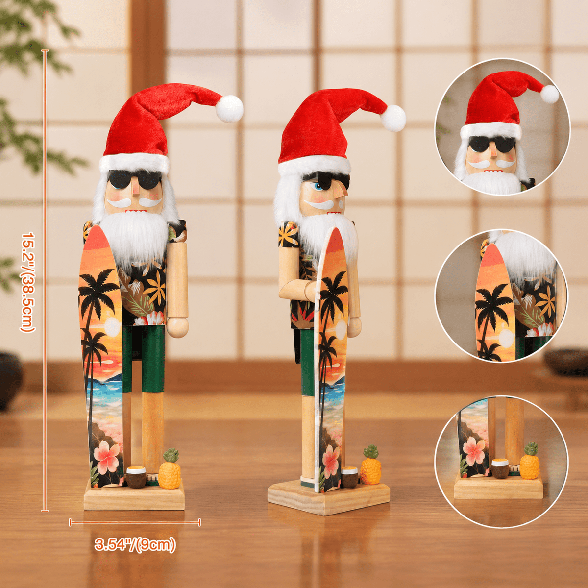 15 Inch Wooden Santa Nutcracker Tropical Christmas Decoration