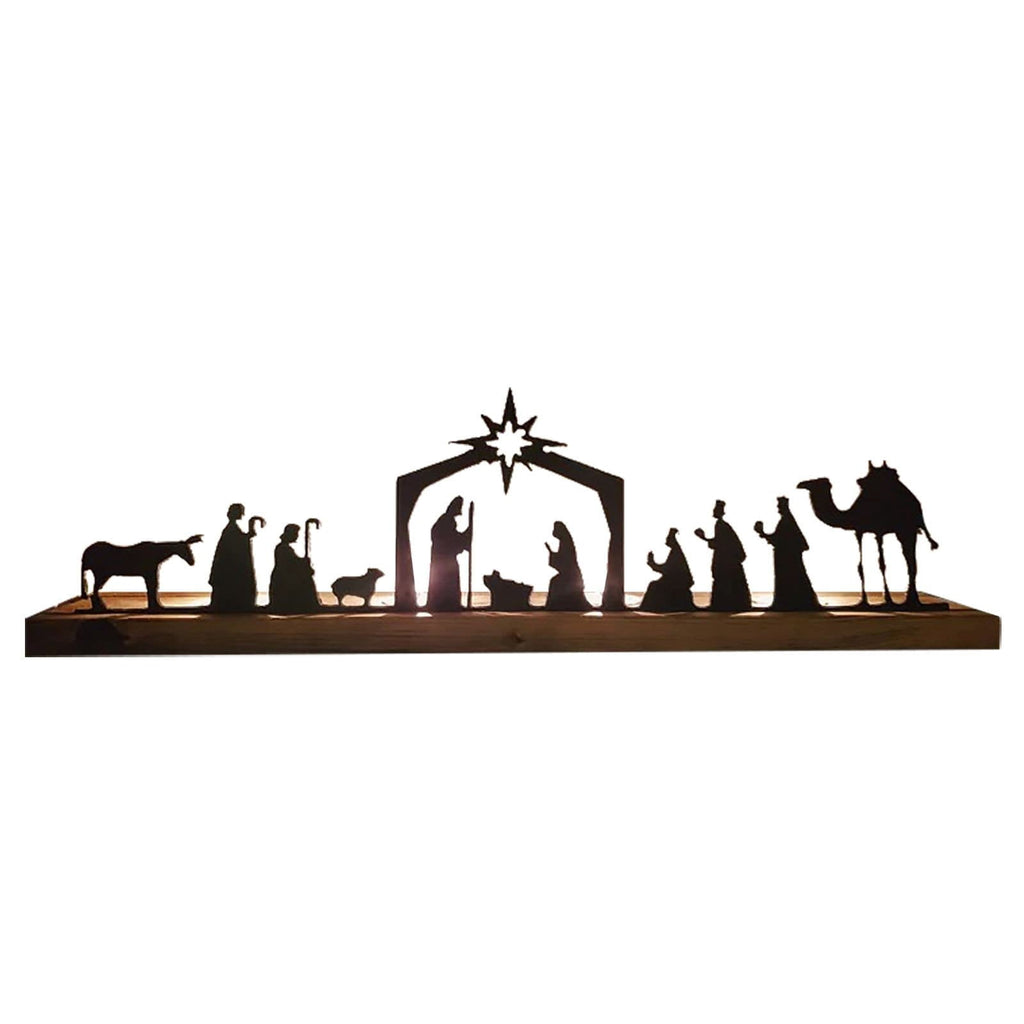 ADruer Nativity Sets for Christmas Indoor Decor Black Metal Nativity Scene with Wooden Base Little People Nativity Set for Christmas Winter Holiday Table Decor
