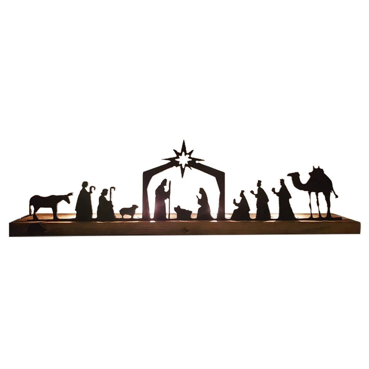 ADruer Nativity Sets for Christmas Indoor Decor Black Metal Nativity Scene with Wooden Base Little People Nativity Set for Christmas Winter Holiday Table Decor