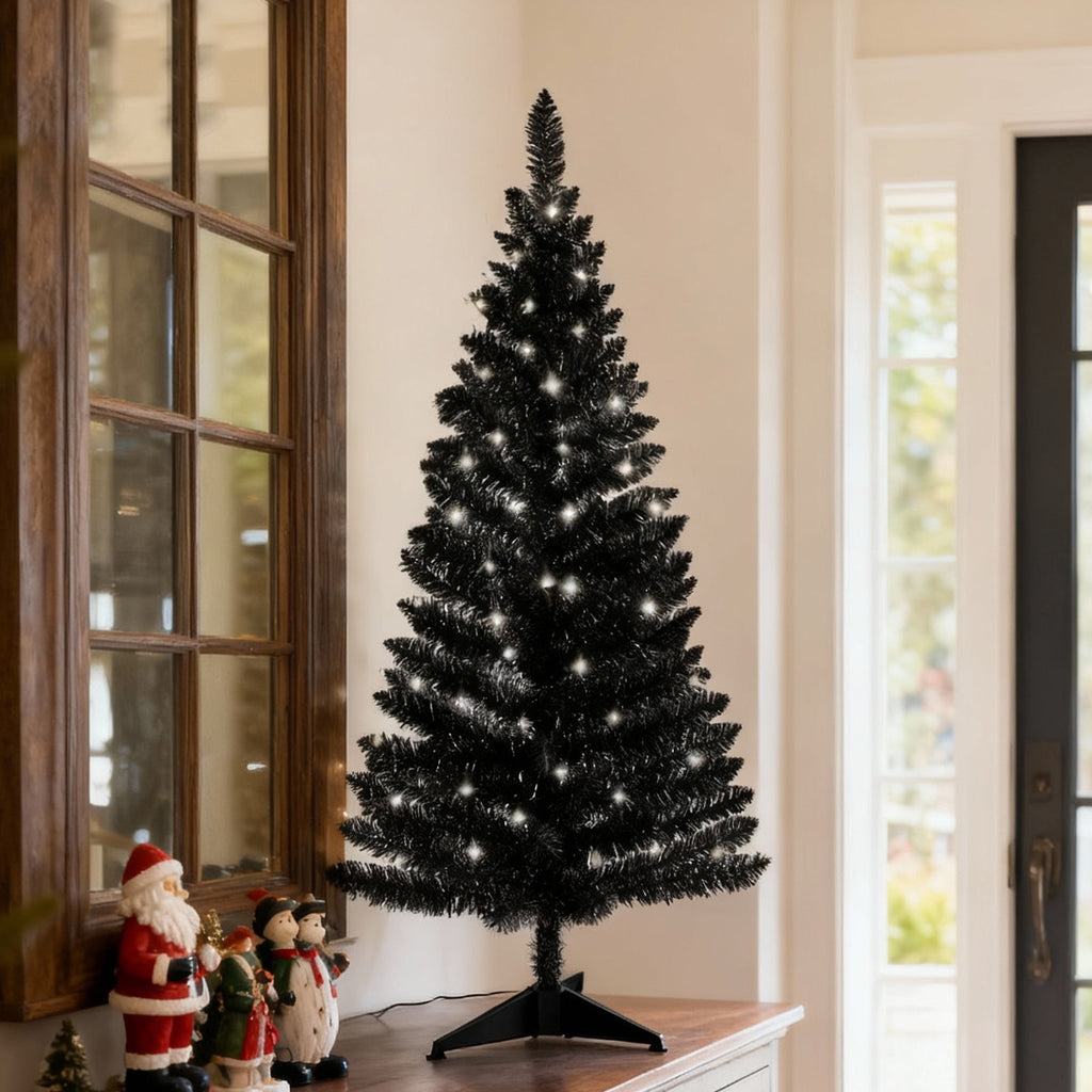 Bringstar 4FT Silver Artificial Christmas Tree with 50 String Lights, Mini Tinsel Tree, Not Pre-Lit, for Halloween & Holiday Home & Office Décor