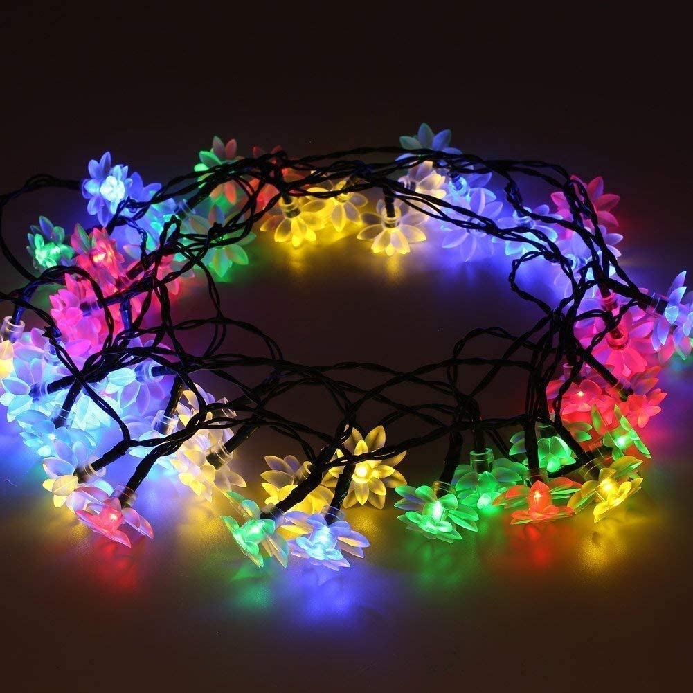 HESHENG Solar Lotus Flowers String Lights, Waterproof 40ft 100LEDs Lights Fairy Lights Outdoor 8 Modes Festival Lighting for Patio Yard Tree Wedding Party Christmas Decoration, Multicolor