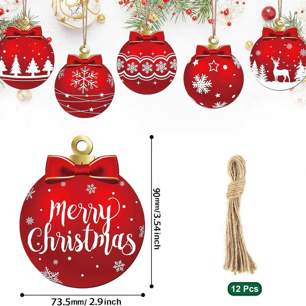 Christmas Decorations Indoor, 12pc Christmas Decoration Wooden Hanging Ornament, Christmas Indoor Decor, S9Multicolor