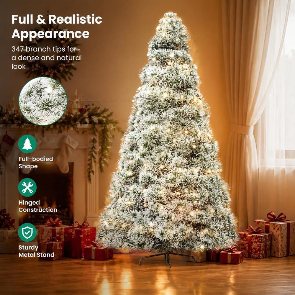 Artificial Christmas Tree, Pre-Lit Hinged Spruce, with Warm White Lights and Sturdy Metal Stand