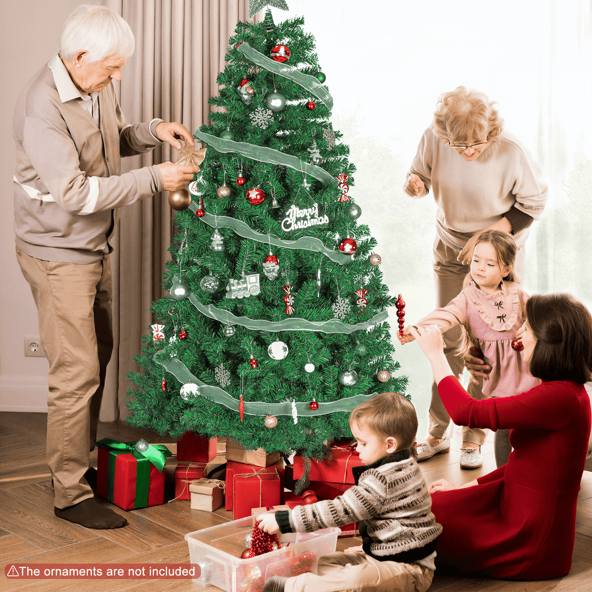 GIKPAL 6FT Artificial Christmas Tree W/ 800 Tips, Holiday Xmas Tree for Indoor Outdoor Decor, Fir Christmas Tree with Metal Base - Green