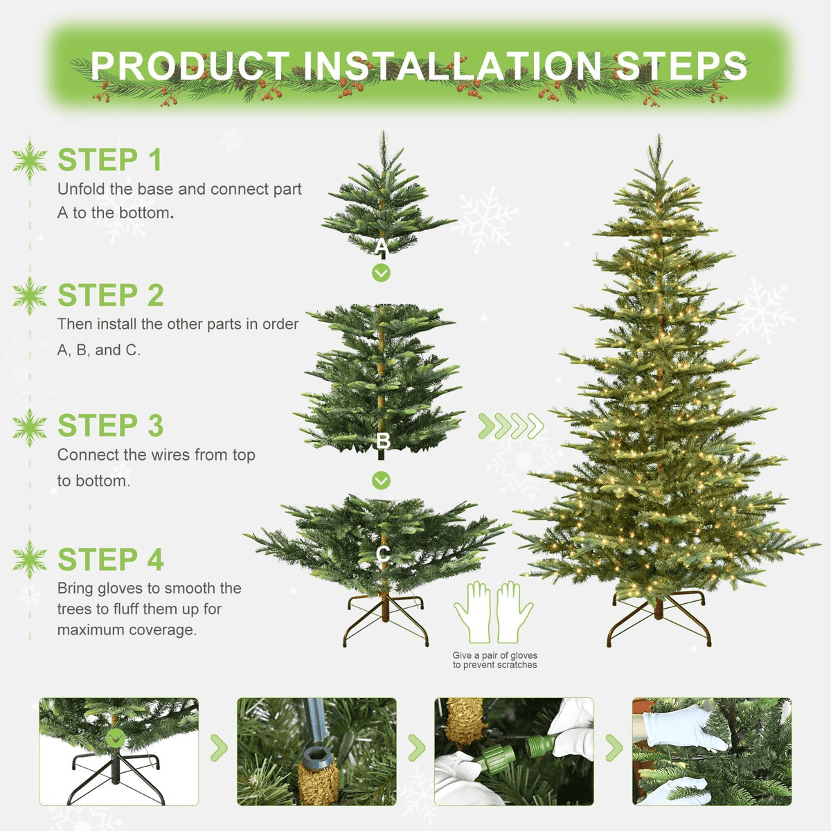 Makeatree 5ft Pre-lit Christmas Tree with 250 LED Lights, Aspen Fir, Layered & Sparse Design, Hinged Artificial Green Christmas Tree with PE&PVC Branch Tips, Fake Xmas Tree Indoor