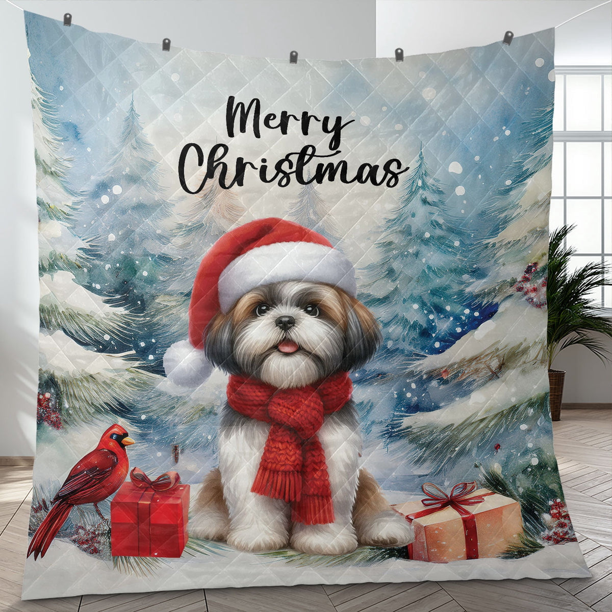 Merry Christmas French Bulldog Enjoys Woofmas Winter Xmas Holiday Quilt Bedding Set Dog Lover Gifts 1 Blanket Bed Cover 2 Pillowcases - 02022