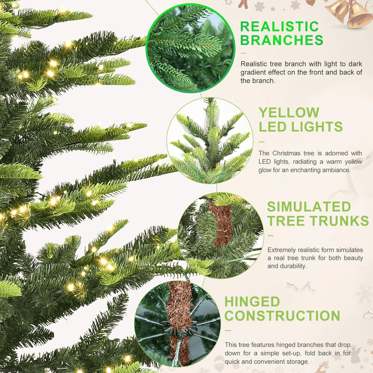 Makeatree 5ft Pre-lit Christmas Tree with 250 LED Lights, Aspen Fir, Layered & Sparse Design, Hinged Artificial Green Christmas Tree with PE&PVC Branch Tips, Fake Xmas Tree Indoor