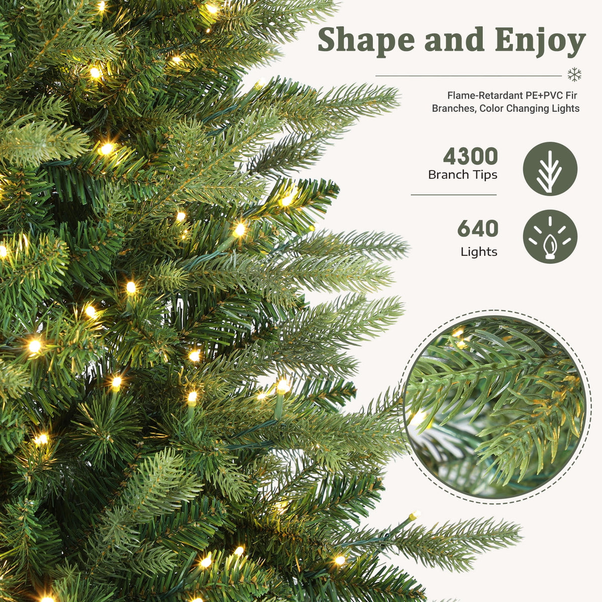 Lolsea 7ft Prelit PE Noble Fir Artificial Christmas Tree with Remote Control, Timer and Warm White & Multi-Color Lights