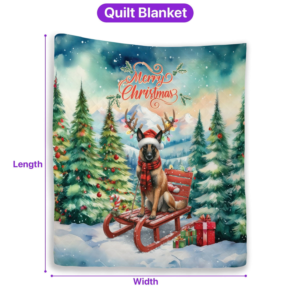 Merry Christmas Santa Reindeer Antlers French Bulldog Sleigh Xmas Winter Holiday Quilt Bedding Set Dog Lover Gifts 1 Blanket Bed Cover 2 Pillowcases - 00023