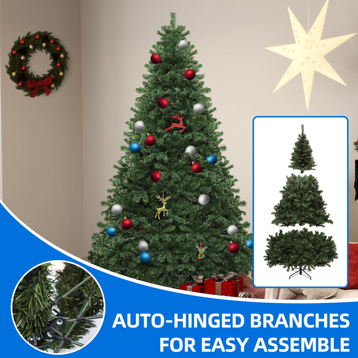 Dextrus 6ft Artificial Christmas Tree, Spruce Holiday Christmas Pine Tree with 880 Branch Tips & Metal Hinges, for Home, Office and Party Decor, Green