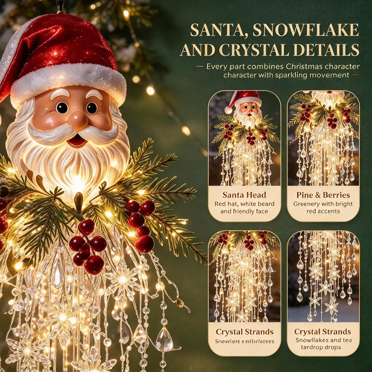 Crystal Cascade Christmas Light - Hanging Snowflake & Crystal LED Porch Decor(Blue light ball)