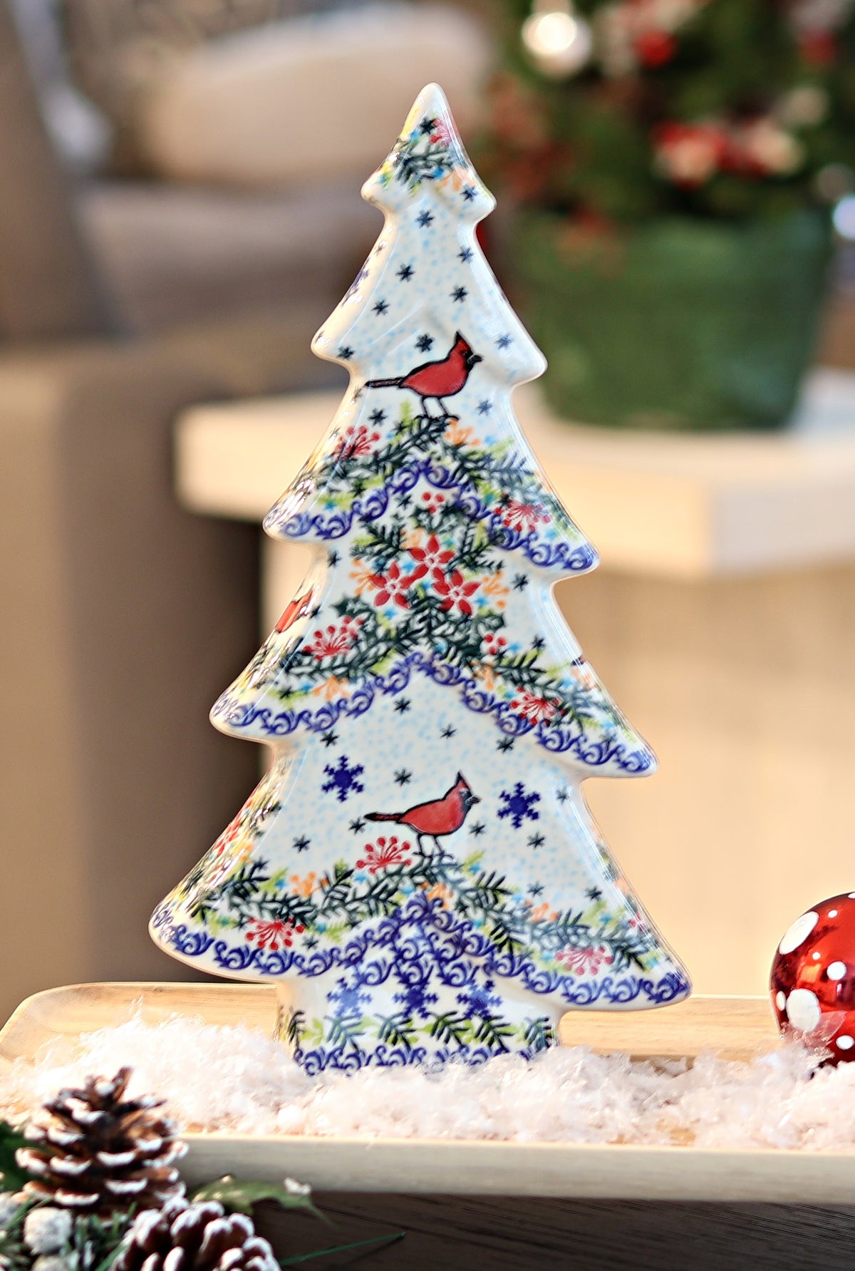 Blue Rose Polish Pottery Little Snowman Flat Christmas Tree