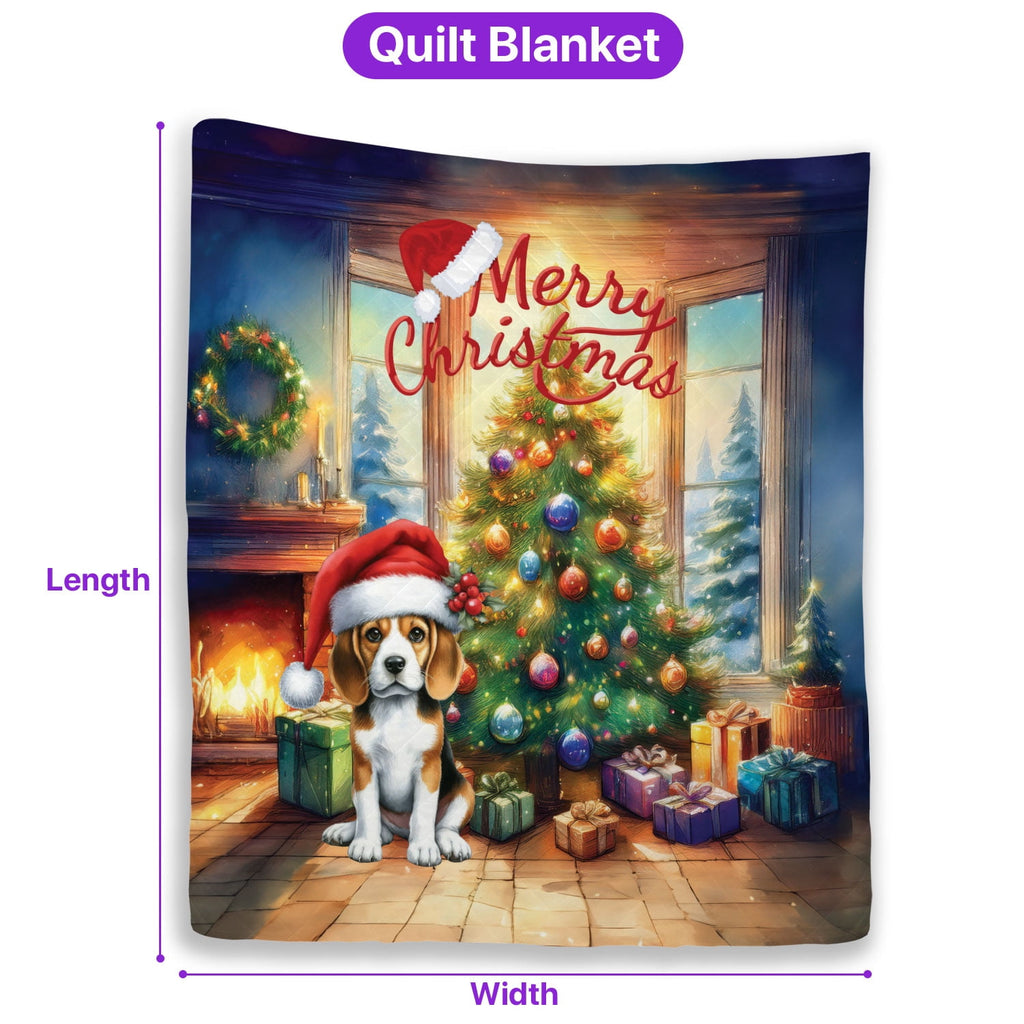 Merry Christmas French Bulldog Santa Hat Xmas Tree Winter Holiday Quilt Bedding Set Dog Lover Gifts 1 Blanket Bed Cover 2 Pillowcases - 01013