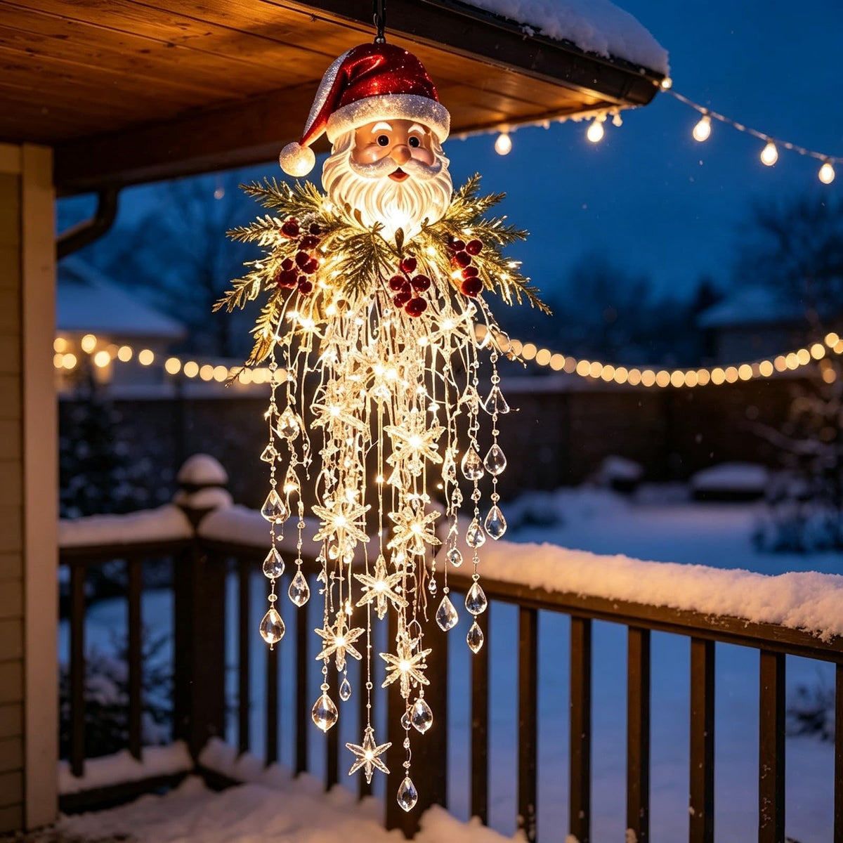 Crystal Cascade Christmas Light - Hanging Snowflake & Crystal LED Porch Decor(Blue light ball)
