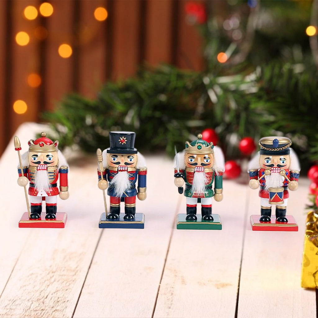 FVDPWYE 4 Pieces Christmas Nutcracker Puppet Gift Decor Party Favors Wooden Traditional