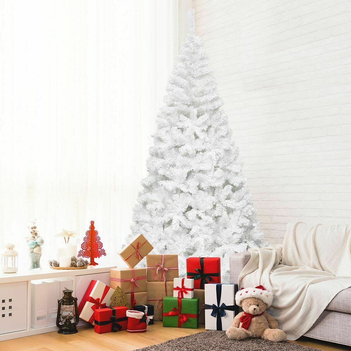 Costway 7Ft Artificial Xmas Tree Stand Christmas Decoration White