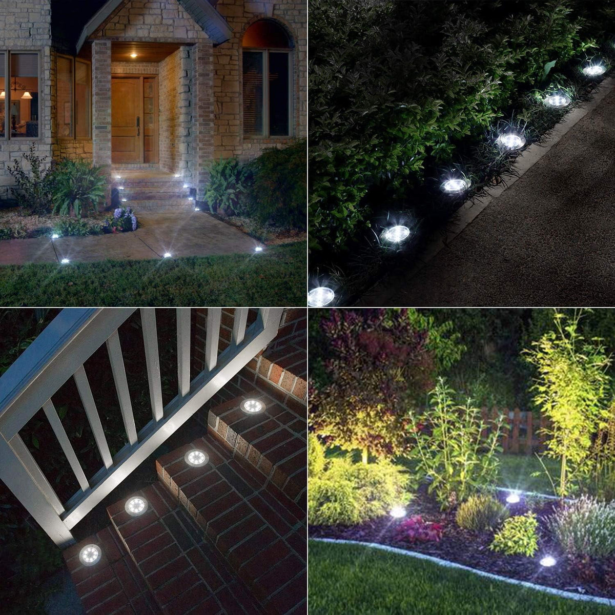 Rirool 12-Pack Solar Ground Lights, Waterproof Outdoor Garden LED Pathway Lights, Energy-Saving In-Ground Landscape Lighting for Yard, Lawn, Patio, Walkway - Cool White