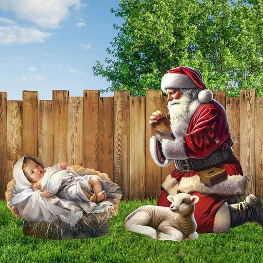 2PC Outdoor Nativity Scene-Christmas Yard Decoration,Acrylic Holiday Sign|Santa Claus Courtyard Ornament for Lawn Garden,Jesus Nativity Display for Outside Festive Home Decoration(Light-up model),B