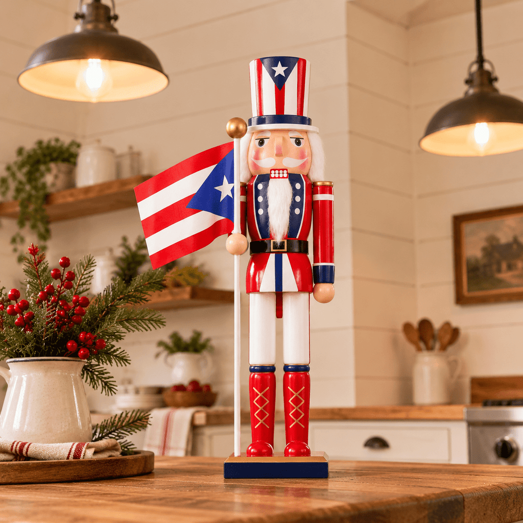 15 Inch Puerto Rico Flag Nutcracker Soldier Wood Christmas Decor