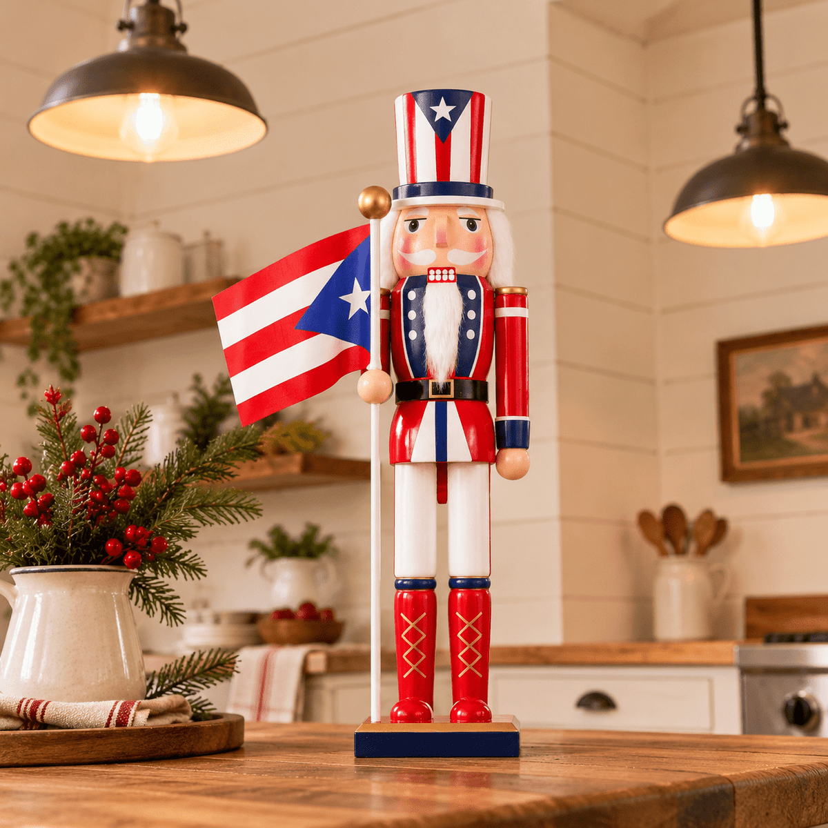 15 Inch Puerto Rico Flag Nutcracker Soldier Wood Christmas Decor