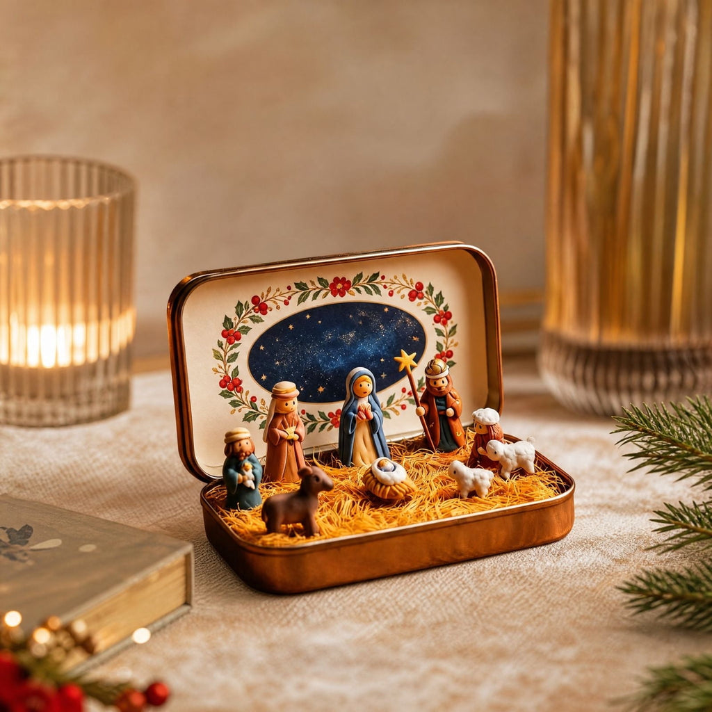 Mini Christmas Nativity Scene Set in a Tin Box Pocket Size Religious Catholic Jesus Holiday Desktop Ornament Decor Keepsake Stocking Stuffer Gifts