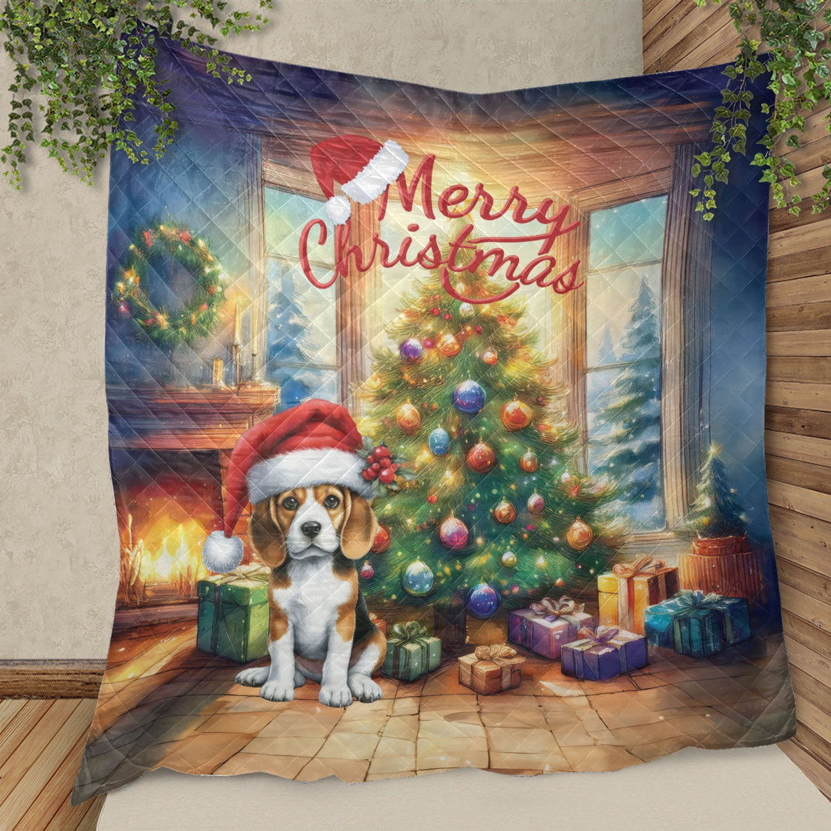 Merry Christmas French Bulldog Santa Hat Xmas Tree Winter Holiday Quilt Bedding Set Dog Lover Gifts 1 Blanket Bed Cover 2 Pillowcases - 01013