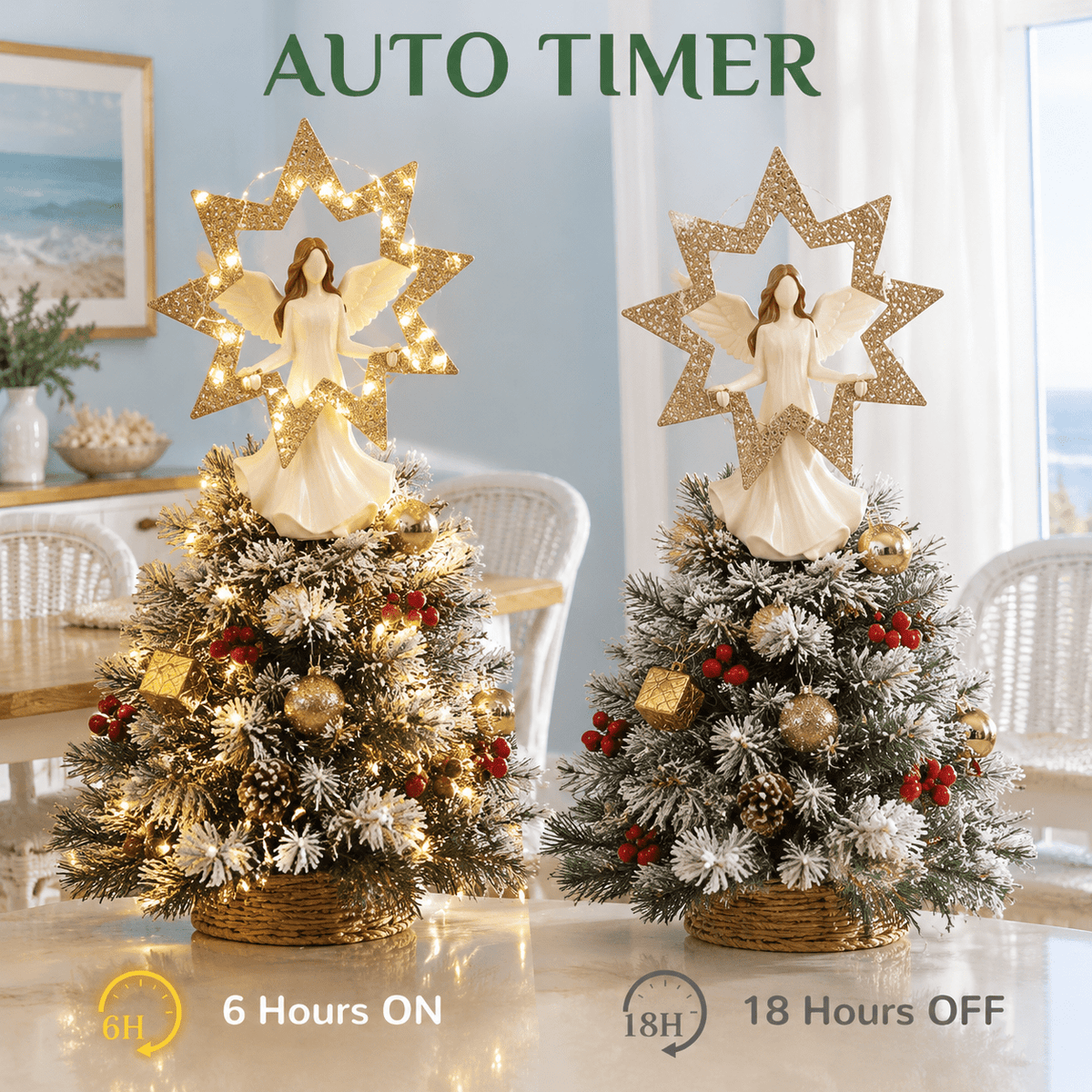 12-Inch Angel Christmas Tree Topper with LED Lights and 6-Hour Timer