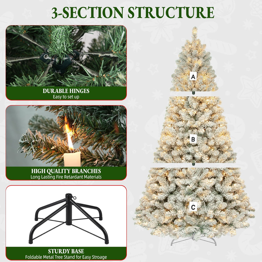 VIVATREES 6ft Pre-lit Artificial Christmas Tree 760 Hinged Branch Tips with 230 LED White Warm Lights Foldable Metal Base